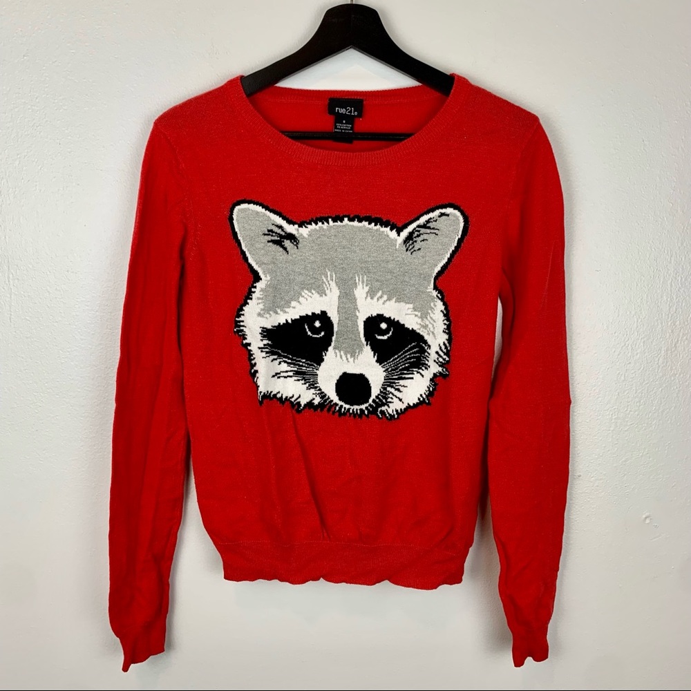 Rue 21 raccoon red knitted sweater